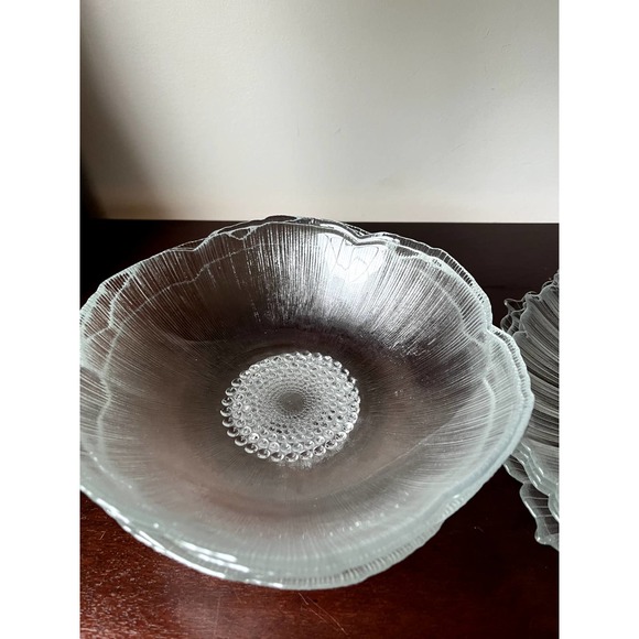 4-Serving Glass Salad Plate and Bowl Set Raised Floral Print Hobnail Unbranded - Picture 6 of 12